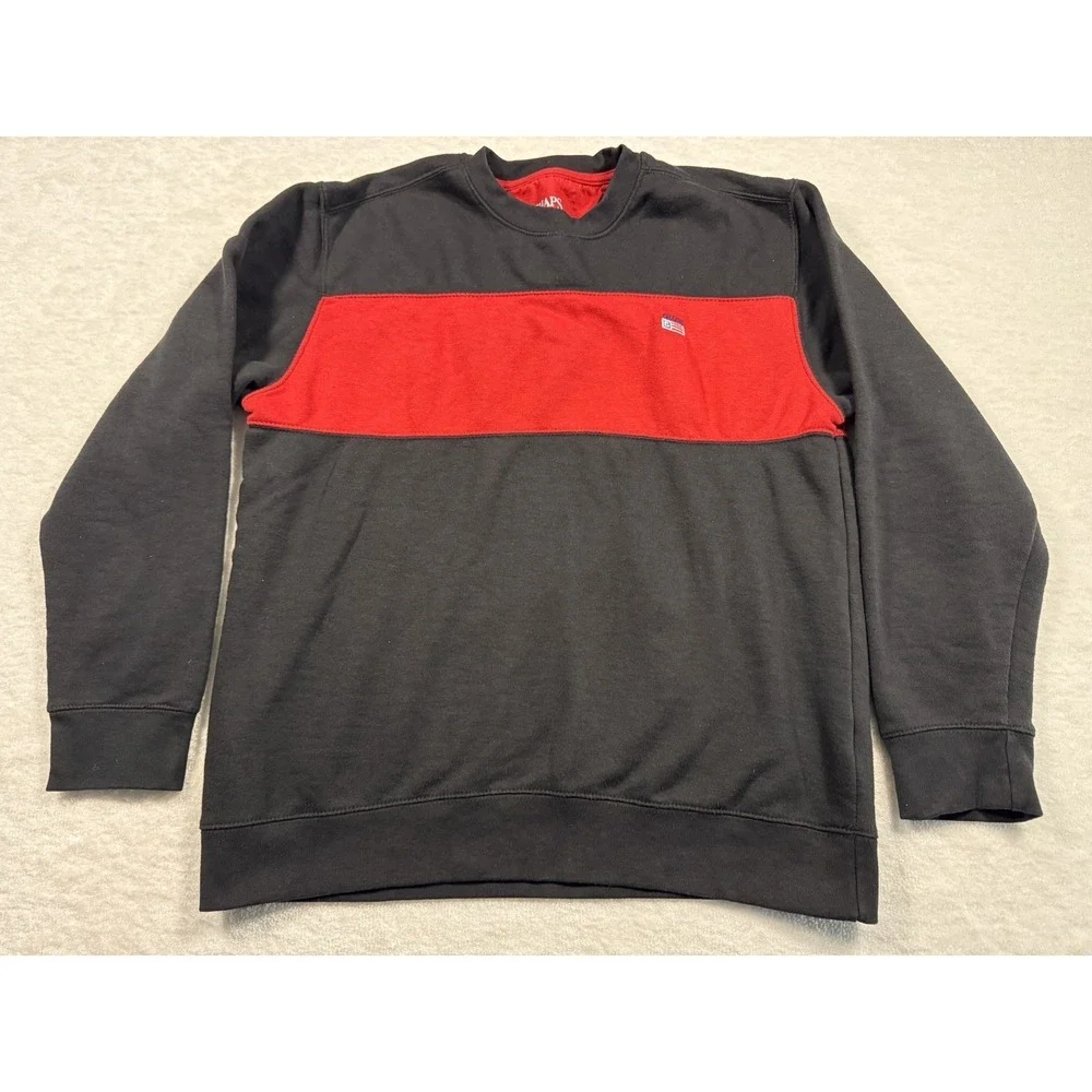 Chaps‎ The Everyday Fleece Mens Crewneck Sweatshirt Black Red Stripe Size L